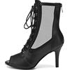 HIPPOSEUS Stivali da Ballo Heels Filato a Rete Donna con Punta Aperta Scarpe da Ballo Tacco Alto 8.5cm con Lacci e Cerniera Posteriore,Nero,36 EU