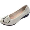 Jamron Donna Vera Pelle Scarpe Comode Suola Morbida Fiore Ballerine Tacco Basso a Zeppa Pumps Pantofole Grigio SN070358 EU38.5