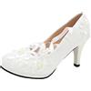 Jamron Donna Elegante Pizzo Ricamo 8CM Tacco Bianco Scarpe da Sposa con Perle SN070427 EU38