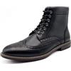 Finishing & Sewing Stivali Brogue Wingtip in pelle, con lacci, dettagli traforati, nero, 41 EU