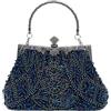 lapulio Borsa da sera vintage con foglie floreali e paillettes, elegante pochette da donna per spose, balli, feste e occasioni formali, Blu navy