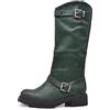 IF Fashion Scarpe Stivali da Donna Al Polpaccio Biker Motociclista Con Fibbie Anfibi YG883 verde N.40