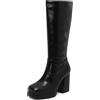 Lroey Reoly Donna Tacco Alto a Blocco Stivali Alti con Plateau Square Toe Quotidiana Cx859 Nero Numero 37 EU