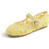 Feversole Girls Cute Dress,Ragazze Mary Jane Strap Scarpe Basse Ballerine da Principessa Scarpe da Scuola Piatte Fiore Nero Cinturino Elastico in Pizzo Giallo 33 EU