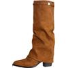 Generico Stivali Donna Invernali Cowboy Stivaletti Alti Tacchi Biker Fold Over Boots con Tacco