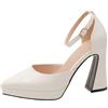 Lroey Reoly Sandali con Tacco Alto Donna, Sandali Appuntito Eleganti Tacco a Blocco Scarpe da Sposa con Plateau Fibbia con Cinturino Alla Caviglia 027 Bianco Numero 36 EU