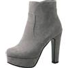 Lroey Reoly Stivaletti da Donna con Tacco a Blocco, Stivali da Vestito Tacco Alto Punta Rotonda Polacchine Plateau Zip 307 Grigio Numero 36 EU