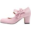 Generisch Pumps, scarpe da donna con bowknot Mary Jane, con tacco retrò, vintage, in finta pelle scamosciata, chiuse, rotonde, per ufficio, comode scarpe da sposa, Colore: rosa., 39 EU
