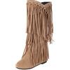 MJGkhiy Stivali con Frange Donna Texani Alti Camoscio Stivale Con Tacco Bassi Marroni Western Stivaletti Comodi Cowboy Boots Camperos Stivali Neri
