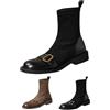 Generic Chelsea Boots - Stivaletti da donna in pelle scamosciata, eleganti alla caviglia, con punta tonda, in pelle PU, stile vintage, da donna, Nero , 38 EU