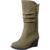 Lroey Reoly Stivali da Donna a Metà Polpaccio con Zeppa, Stivali Morbidi Tacco Alto Punta Rotonda Boots Senza Chiusura 097 Verde-Dl Numero 38 EU