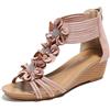 Generico Sandali con Zeppa Donna Sandali Boho con Fiori e Cristalli per Look Casual ed Elegante