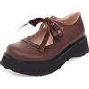 Lroey Reoly Scarpe Mary Jane con Zeppa da Donna, Pompe del Tallone Medio Punta Rotonda Cordoncino Vestito Pumps con Plateau Comodo Wuwmjj Marrone Numero 36 EU