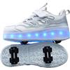 Hixingo Scarpe con Rotelle per Ragazzi Ragazze, Colore Sfumato Bambino 2 in 1 Scarpe da Skateboard con LED Sneakers Sportive Scarpe Ginnastica Pattini a Rotelle con 4 Ruote Outdoor Unisex
