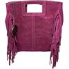 Chicca Borse Borsa a Mano da Donna in Pelle Scamosciata con Frange (Fucsia)