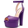 Castamere Donna Chunky Blocco Alto High Piattaforma Tacco Heel Aperte sulla Punta Sandali Cinturino alla Caviglia Slingback Fibbia Feste Scarpe Viola A 39 EU