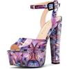 NobleOnly Donna Piattaforma Sandali Alto High Chunky Tacco Heel Cinturino alla Caviglia Aperte sulla Punta Sandali Ballo Feste Scarpe 15 CM Heels Vortice Viola 43 EU