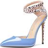 NobleOnly Donna Spillo Alto High Tacco Heel a Punta Pumps Cinturino alla Caviglia Two-Piece Fibbia da Matrimonio Sexy Dress Scarpe Azzurro 35 EU