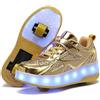 Rolltongoz Scarpe Ragazza da Ragazzo con Ruote, Scarpe con luci,2 in 1 per Bambini, con rotelle, per Skateboard, Sneakers,Oro,29EU