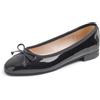 Feversole Women's Square Toe Fashion Flat,Punta Quadrata Tacco Basso Slip On Flats in Pelle vegana Verniciata Nera 40 EU