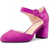 NobleOnly Donna Chunky Blocco Medio Tacco Heel Two-Piece Fibbia Rotonda Punta Pumps Clear Cute da Matrimonio Ufficio Scarpe 6.5 CM Heels Magenta Rosso Scamosciato 39 EU