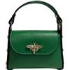 Modarno mini borsa in Vera pelle dollaro con chiusura a moschettone a forma di ape, borchie laterali, catena metallica rimovibile, manico in pelle (Verde Smeraldo)