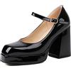 Bviennic Stylish Square Toe Mary Jane Donna con Cinturino alla Caviglia Tacco Chunky Pump Largo Fit Festa Bridal Plateau Vestito Scarpe Vernice Nero Numero 43 Eu-45Cn