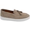 Malu Shoes Mocassini Uomo College con Nappine in Vera Pelle Scamosciata Beige Tortora Fondo Bianco Ginnico Gomma 3 cm