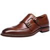 Santimon Scarpe da Uomo in Pelle Elegante Brogue Double Monk Strap con Fibbia Casuale Scarpe da Sera Mocassini Marrone 42 EU