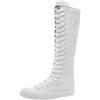 Jamron Ragazze Donna Moda Ginocchio Alta Allacciare Tela Stivali Puro Bianco Nero Zip Stivali di Danza