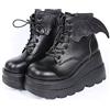 Ulalaza Dark Bat Wing Stivaletti per Donna Zeppa Chunky con Piattaforma Sassy Stivale Punta Rotonda Allacciatura Cerniera Laterale Tacco Alto Stivale Donna Tessuto Elasticizzato Morbido Delicato