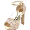 Lroey Reoly Sandali con Tacco Alto Donna, Sandali Peep Toe Eleganti Tacco a Blocco Scarpe da Sposa con Plateau Fibbia con Cinturino Alla Caviglia Brillantini 095 Oro Numero 32 EU