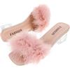 TOGEVAL Sandali di Pelliccia Pantofole alla Moda Tacchi da Donna Flat Shoes Ciabatte estive Indossare Sandali da Spiaggia Open-Toe Sandali con Grosso pu Artificiale Rosa