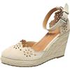 MJGkhiy Espadrillas da Donna con Zeppa con Tacco Eleganti Espadrillas Comode Casual con Plateau E Zeppa Cinturini alla Caviglia con Punta Chiusa Sandalo Estivi con Lacci Suola Interna Imbottita in Tessuto