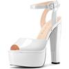 NobleOnly Donna Piattaforma Sandali Alto High Chunky Tacco Heel Cinturino alla Caviglia Aperte sulla Punta Sandali Ballo Feste Scarpe 15 CM Heels Bianco 36 EU