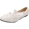 Jamron Donna Elegante Pizzo Ricamo Piatto Bianco Scarpe da Sposa con Perle SN070427 EU36