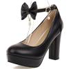 Lroey Reoly Décolleté con Tacco Largo da Donna, Pompe al Tallone Alto Punta Rotonda Fibbia Scarpe da Festa con Plateau con Cinturino alla Caviglia Bowknot Eleganti Meerxx Nero Numero 46 EU
