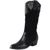 Gicoiz Donna Appuntito Slouch Senza Chiusura Stivali da Cowboy Retrò Inverno Esteriore Comfy Tacco a Blocco Stivali Warm Western a Collo Alto Tall Polacchine Nero Numero 41 EU-43Cn
