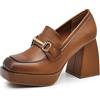 IF Fashion Scarpe Mocassini Décolleté Decollete da Donna con Tacco Largo e Plateau MP358-1 Cuoio N.37