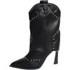 Generisch Stivali larghi da donna a spillo Similpelle Stivaletti in pizzo Abito scarpe con cerniera laterale Stivaletti con borchie Stivali western con tacco Tronchetto da donna, Nero , 37.5 EU