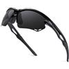 Bircenpro Occhiali da sole sportivi polarizzati per uomo: TR90 Wrap Around occhiali da ciclismo protezione UV Lightwight per la guida di golf, Montatura A-black Lenti nere, Taglia unica