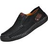 Generisch Mocassini estivi leggeri da uomo in pelle, scarpe da lavoro senza lacci, scarpe da barca con suola piatta, scarpe traspiranti, con fagioli, taglie grandi, comode, Nero , 45 EU