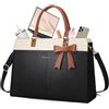 RAINSMORE Borsa Università Donna Impermeabile Borsa Lavoro Donna Grande PU Pelle Borse Porta PC 15.6 Pollici Shopper Tote Bag per Ufficio NeroBianco