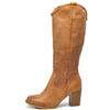 IF Stivali Donna Camperos Trafomati al Ginocchio, Stivali Texani Estivi Effetto Pelle con Tacco Largo, Punta Tonda, Gambale Laser Cut, Stivali Western Cowboy Casual G627 camel N.40