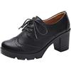 Jamron Donna Tacco a Blocco Allacciare Brogues Derby Pumps Scarpe da Sera Nero SN02955 EU35