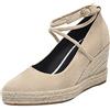 Lroey Reoly Décolleté Donna, Espadrillas Zeppa Moda Scarpe da Festa Tacco Alto Appuntito Criss Cross Strap con Plateau Beige Numero 32 EU