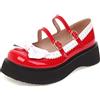 Lroey Reoly Scarpe Mary Jane con Zeppa da Donna, Pompe del Tallone Medio Punta Rotonda Fibbia Scarpe da Festa con Plateau Bowknot Carina Qyqdwh Rosso Numero 37 EU