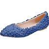 Jamron Donna Elegante Fiore Pizzo Perle Scarpe da Sposa Pumps Suola Morbida Ballerine a Punta Blu SN070435 EU41