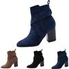 Generic Stivaletti da donna con tacco alto e tacco a blocco, stivali invernali da donna con chiusura lampo, stivali chelseaboots a punta corta, eleganti stivali da donna per lavoro, Nero , 39 EU