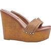 Kiara Shoes - Zoccoli da Donna con Tacco a Zeppa 13 cm Doppia Fascia Marrone - KZ3101 Marrone